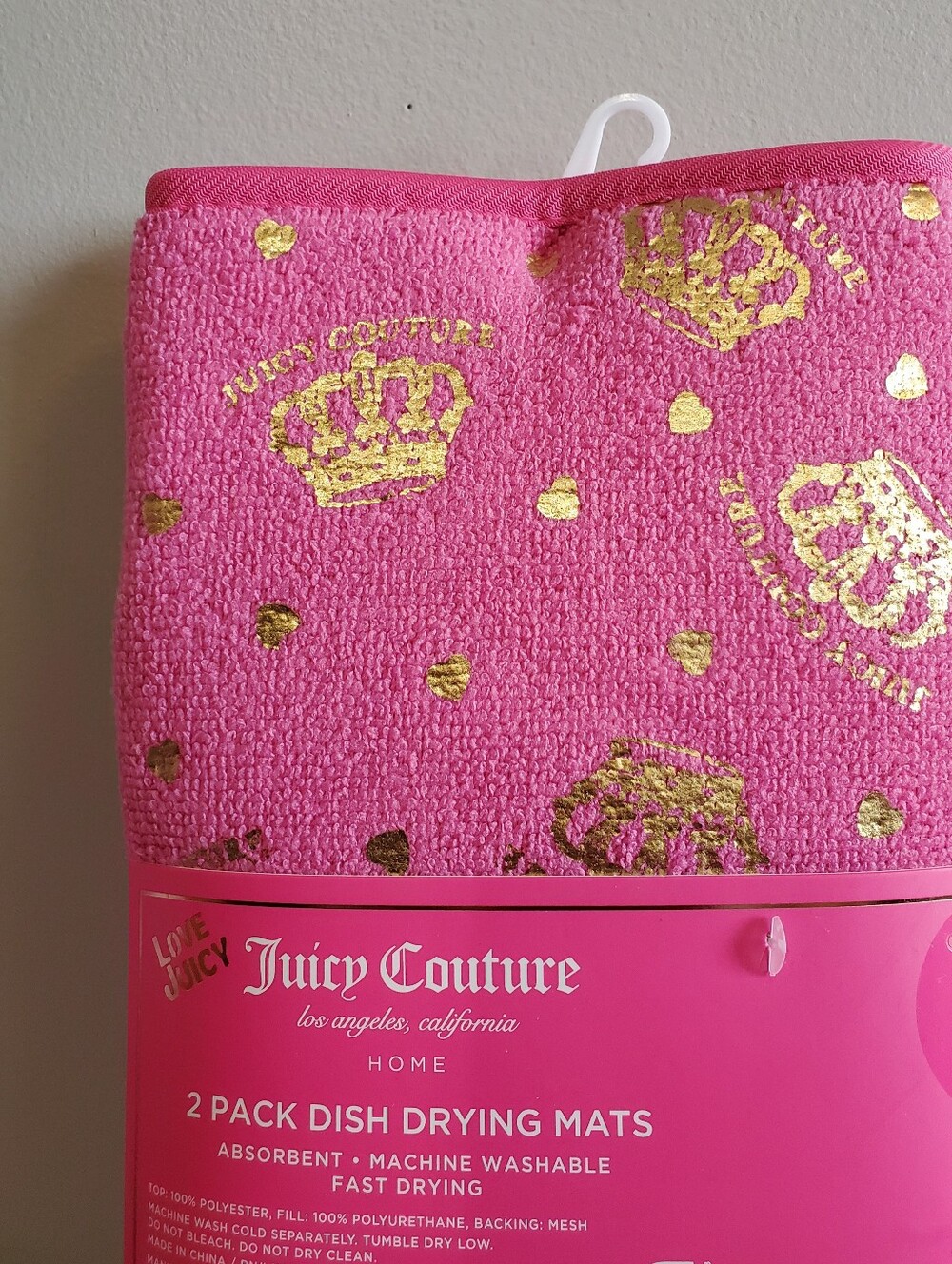 Juicy Couture Pink Dish Drying Mats with Gold Crowns 2 Pack - Picture 2 of 5